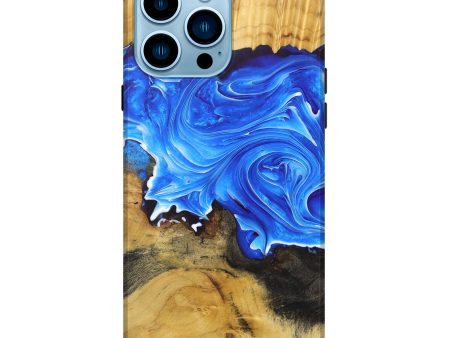 iPhone 14 Pro Max Wood+Resin Live Edge Phone Case - Abby (Blue, 676419) Cheap