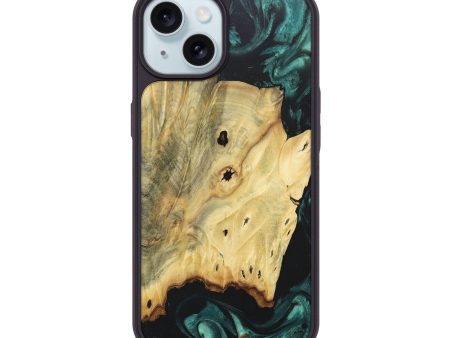 iPhone 15 Wood+Resin Phone Case - Felix (Green, 675984) Online now