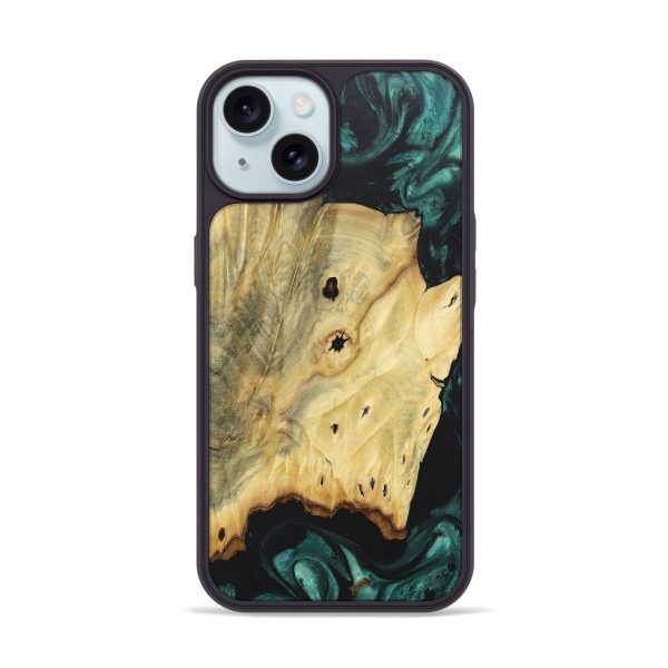 iPhone 15 Wood+Resin Phone Case - Felix (Green, 675984) Online now