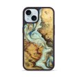 iPhone 15 Wood+Resin Phone Case - Eric (Teal & Gold, 675079) Sale