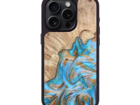 iPhone 15 Pro Wood+Resin Phone Case - Valentina (Teal & Gold, 675995) Hot on Sale