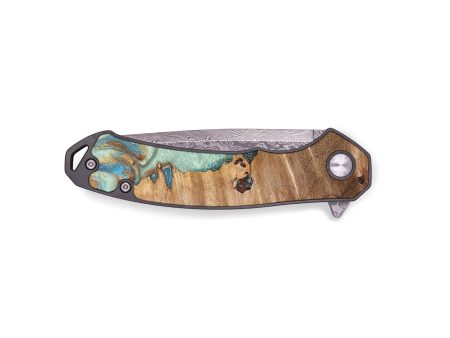 EDC Wood+Resin Pocket Knife - Ari (Teal & Gold, 676956) Online Sale