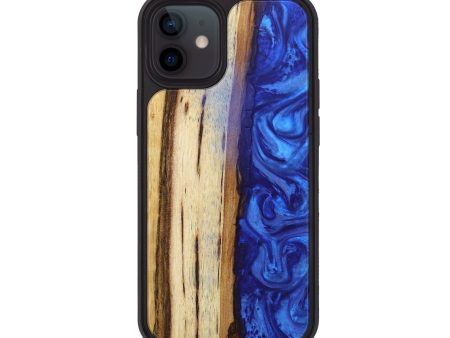 iPhone 12 Wood+Resin Phone Case - Arturo (Blue, 676701) For Sale