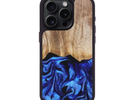 iPhone 15 Pro Wood+Resin Phone Case - Tiffany (Blue, 675934) For Cheap