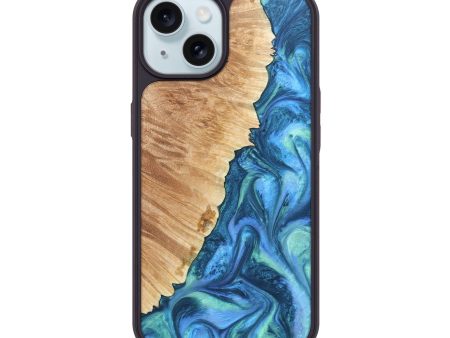 iPhone 15 Wood+Resin Phone Case - Duane (Blue, 675905) Online now