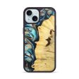 iPhone 15 Wood+Resin Phone Case - Israel (Teal & Gold, 676012) For Sale