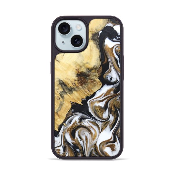 iPhone 15 Wood+Resin Phone Case - Jasmine (Black & White, 675066) Supply