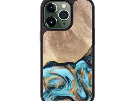 iPhone 13 Pro Wood+Resin Phone Case - Alaya (Teal & Gold, 676006) Supply