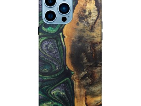 iPhone 14 Pro Max Wood+Resin Live Edge Phone Case - Darrell (Green, 676406) Cheap