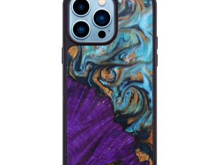 iPhone 14 Pro Max Wood+Resin Phone Case - Romeo (Teal & Gold, 675993) Hot on Sale