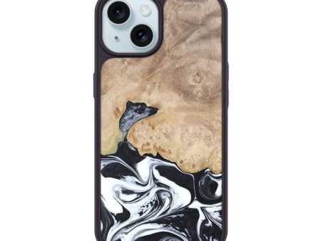 iPhone 15 Wood+Resin Phone Case - Iva (Black & White, 673424) Supply