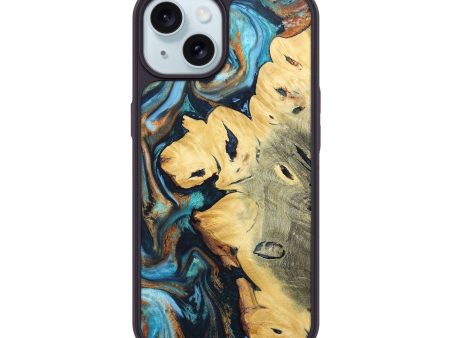 iPhone 15 Wood+Resin Phone Case - Belinda (Teal & Gold, 676016) For Discount