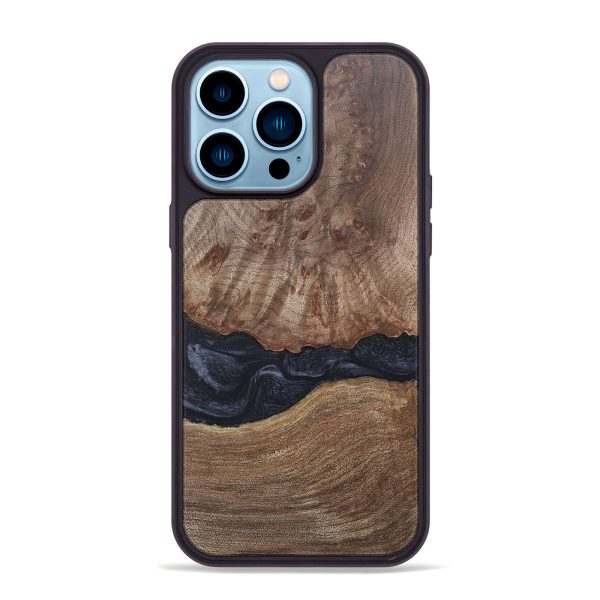 iPhone 14 Pro Max Wood+Resin Phone Case - Lorrie (Pure Black, 676335) Online Sale