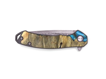 EDC Wood+Resin Pocket Knife - Cheri (Teal & Gold, 676938) For Cheap