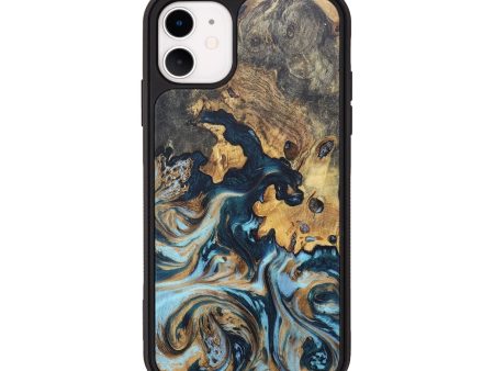 iPhone 11 Wood+Resin Phone Case - Felicity (Teal & Gold, 673405) Online Sale