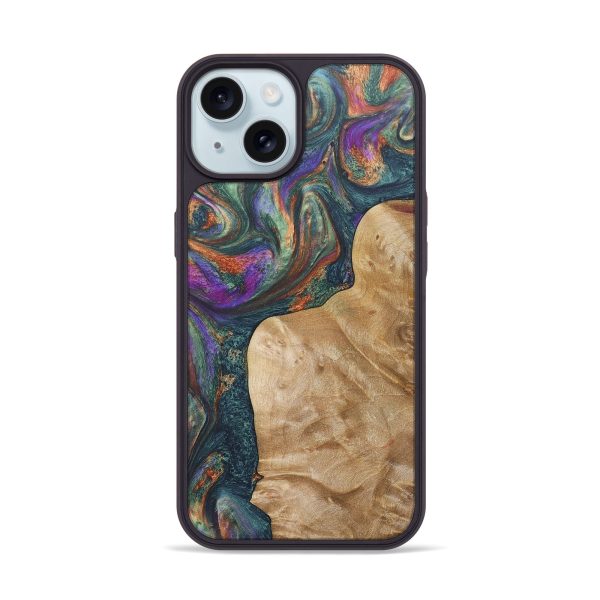 iPhone 15 Wood+Resin Phone Case - Jax (Green, 674255) Discount