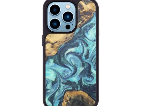 iPhone 14 Pro Wood+Resin Phone Case - Alaina (Blue, 674186) For Discount