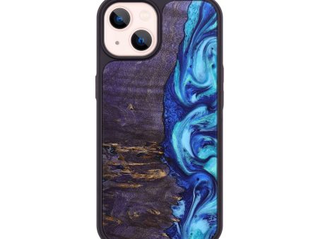 iPhone 14 Wood+Resin Phone Case - Ernestine (Blue, 676627) For Cheap