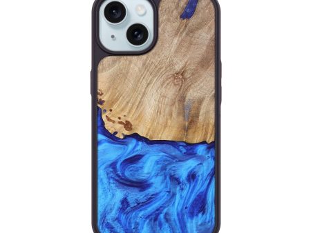 iPhone 15 Wood+Resin Phone Case - Ashley (Blue, 676569) For Cheap