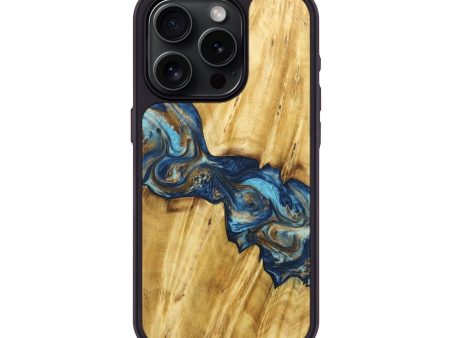 iPhone 15 Pro Wood+Resin Phone Case - Wilbert (Teal & Gold, 676675) Online Sale