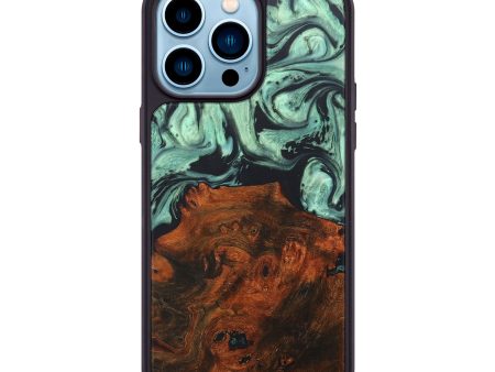 iPhone 14 Pro Max Wood+Resin Phone Case - Esteban (Green, 672934) Fashion