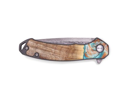 EDC Wood+Resin Pocket Knife - Bret (Teal & Gold, 672007) Supply