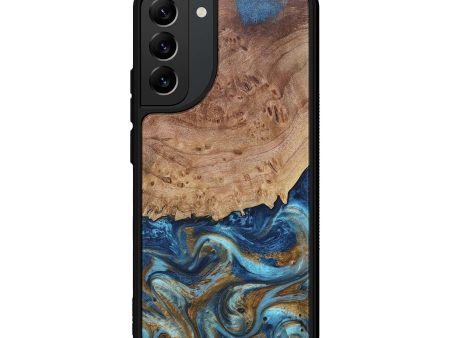 Galaxy S22 Plus Wood+Resin Phone Case - Haley (Teal & Gold, 676614) For Cheap