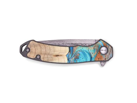 EDC Wood+Resin Pocket Knife - Tucker (Teal & Gold, 672001) For Cheap