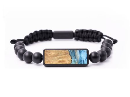 Onyx Bead Wood+Resin Bracelet - Dillon (Teal & Gold, 675753) For Sale