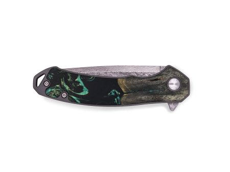 EDC Wood+Resin Pocket Knife - Ryleigh (Green, 671993) For Sale