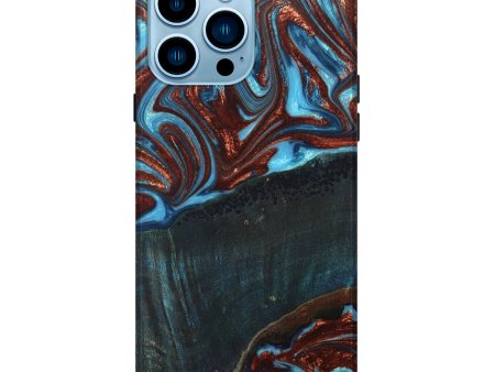 iPhone 14 Pro Max Wood+Resin Live Edge Phone Case - Gladys (Teal & Gold, 673234) Online