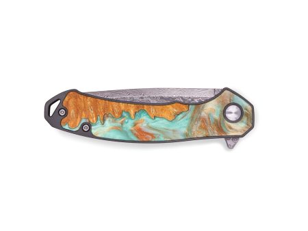 EDC Wood+Resin Pocket Knife - Carrie (Teal & Gold, 672005) Fashion