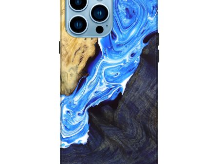 iPhone 14 Pro Max Wood+Resin Live Edge Phone Case - Josephine (Blue, 672742) on Sale