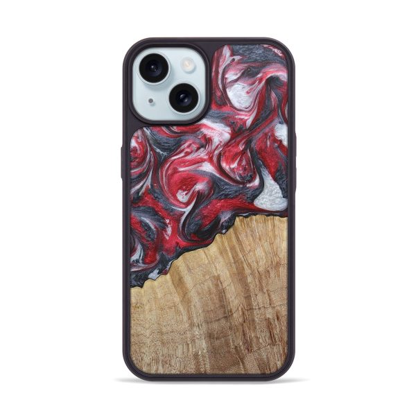 iPhone 15 Wood+Resin Phone Case - Jarod (Red, 672582) Online Hot Sale