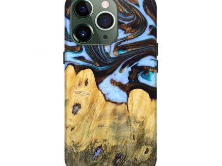 iPhone 13 Pro Wood+Resin Live Edge Phone Case - Casey (Teal & Gold, 674573) Sale