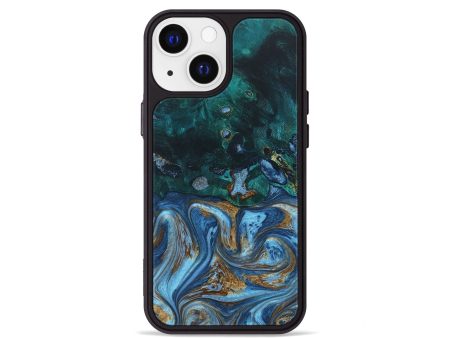 iPhone 13 mini Wood+Resin Phone Case - Diana (Teal & Gold, 675233) Sale