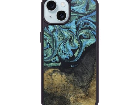 iPhone 15 Wood+Resin Phone Case - Agnes (Green, 672938) on Sale