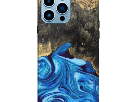 iPhone 14 Pro Max Wood+Resin Live Edge Phone Case - Ervin (Blue, 675606) For Cheap