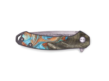 EDC Wood+Resin Pocket Knife - Brenda (Teal & Gold, 672010) Cheap