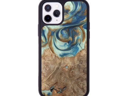 iPhone 11 Pro Wood+Resin Phone Case - Isaac (Teal & Gold, 675168) Discount