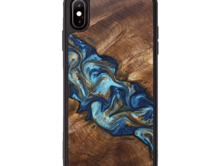 iPhone Xs Max Wood+Resin Phone Case - Dixie (Teal & Gold, 676685) Supply