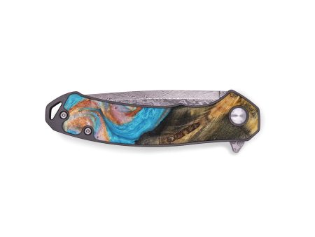 EDC Wood+Resin Pocket Knife - Chelsie (Teal & Gold, 672006) Fashion