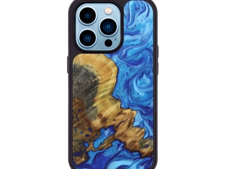 iPhone 14 Pro Wood+Resin Phone Case - Alaina (Blue, 675125) on Sale