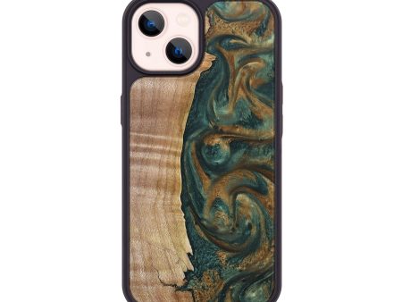 iPhone 14 Wood+Resin Phone Case - Arabella (Green, 676592) For Cheap