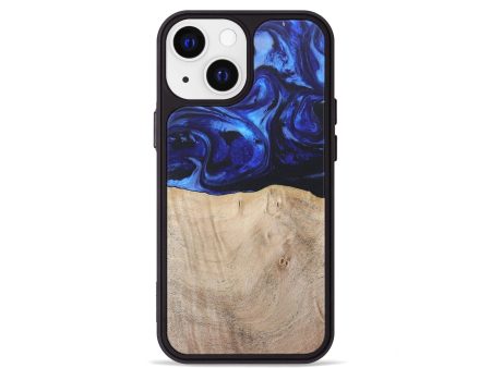 iPhone 13 mini Wood+Resin Phone Case - Mattie (Blue, 672158) For Sale