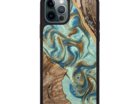 iPhone 12 Pro Max Wood+Resin Phone Case - Beckett (Teal & Gold, 676678) Fashion