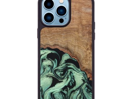 iPhone 14 Pro Max Wood+Resin Phone Case - Ebony (Green, 676657) For Sale