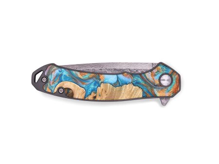 EDC Wood+Resin Pocket Knife - Annette (Teal & Gold, 671999) For Sale