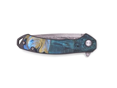 EDC Wood+Resin Pocket Knife - Abby (Teal & Gold, 672002) For Cheap