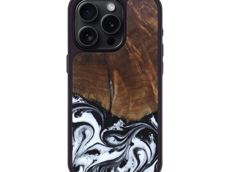 iPhone 15 Pro Wood+Resin Phone Case - Willa (Black & White, 677171) For Cheap